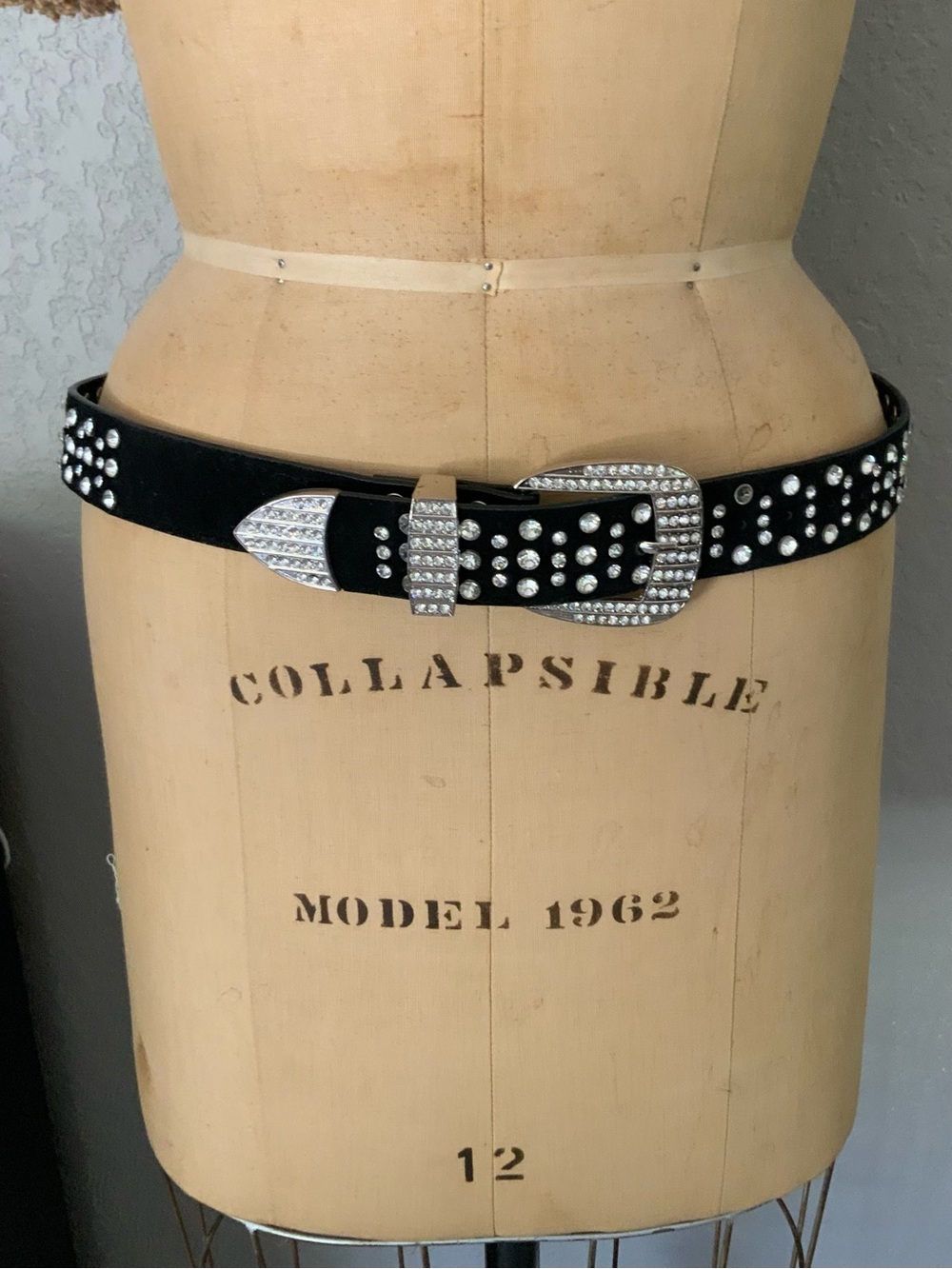 Western Rhinestone Black Leather Belt